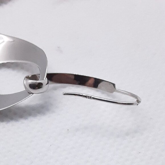 NEW Mirror finish sterling silver concave oval french wire earrings - Picture 5 of 6